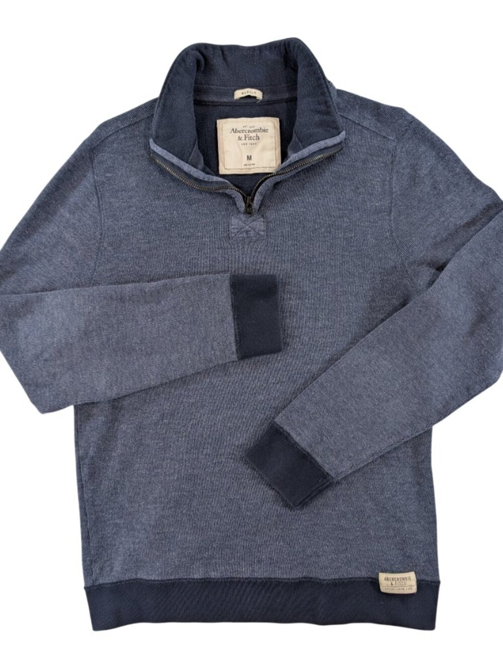 Abercrombie & Fitch Quarter Zip Sweater Navy Blue Medium Muscle Fit Knit Y2K